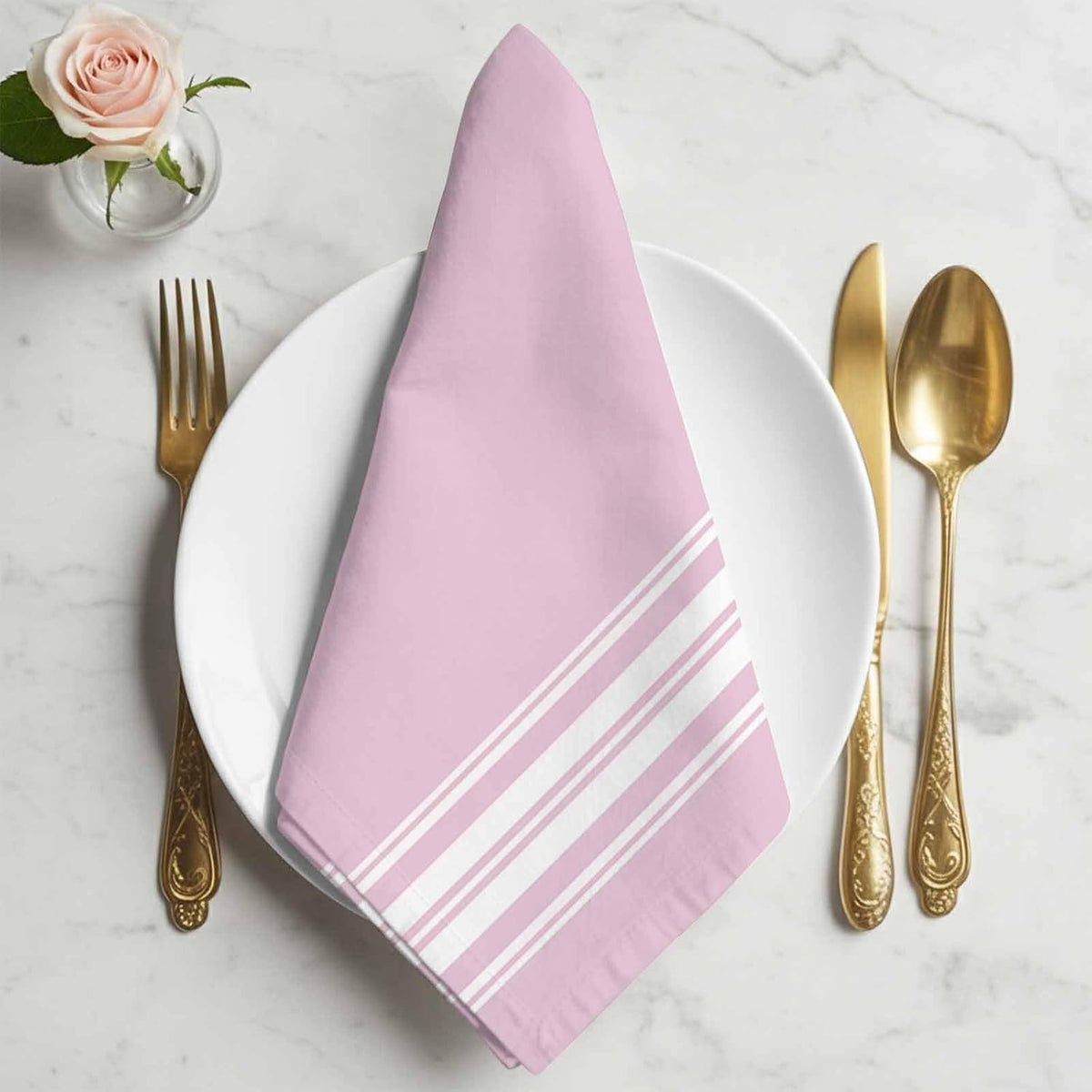 Cloth Napkins 20 x 20 Inch Pink Stripes Soft Absorbent Dinner Napkins French Stripe Farmhouse Style Washable Reusable Kitchen Napkin Sets for Parties Wedding Restaurant Hotel