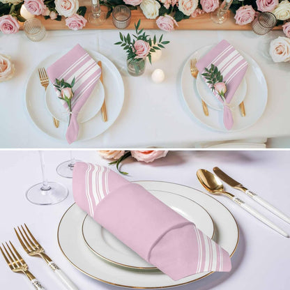 Cloth Napkins 20 x 20 Inch Pink Stripes Soft Absorbent Dinner Napkins French Stripe Farmhouse Style Washable Reusable Kitchen Napkin Sets for Parties Wedding Restaurant Hotel