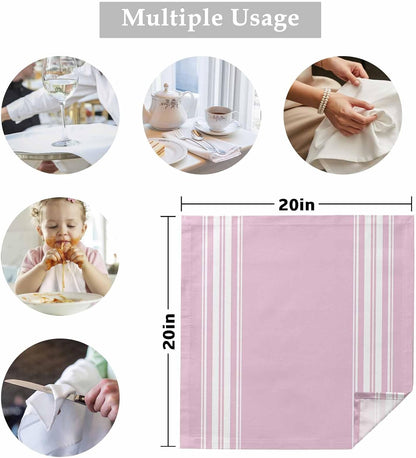 Cloth Napkins 20 x 20 Inch Pink Stripes Soft Absorbent Dinner Napkins French Stripe Farmhouse Style Washable Reusable Kitchen Napkin Sets for Parties Wedding Restaurant Hotel