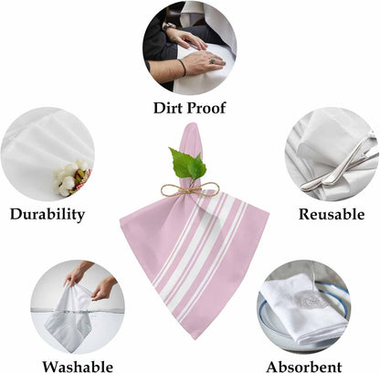 Cloth Napkins 20 x 20 Inch Pink Stripes Soft Absorbent Dinner Napkins French Stripe Farmhouse Style Washable Reusable Kitchen Napkin Sets for Parties Wedding Restaurant Hotel