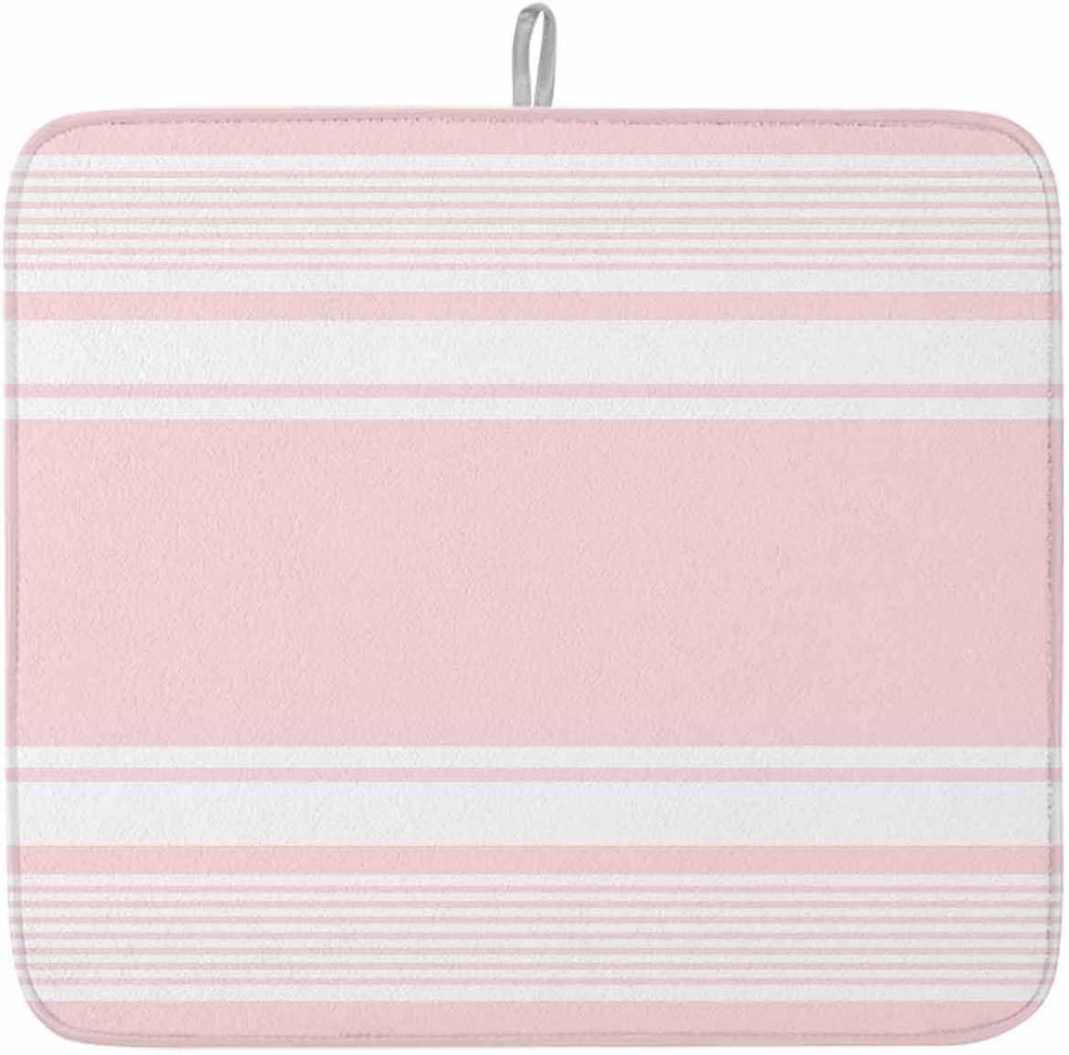 Pink Striped Dish Drying Mat 1 Pack, Modern Classic Stripe Rustic Country Farmhouse Absorbent Heat Insulating Kitchen Drying Pad Drainer Mats for Sink Counter Pot Dishes 16 X 18 Inch