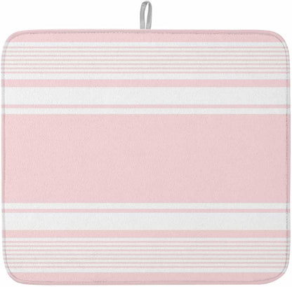 Pink Striped Dish Drying Mat 1 Pack, Modern Classic Stripe Rustic Country Farmhouse Absorbent Heat Insulating Kitchen Drying Pad Drainer Mats for Sink Counter Pot Dishes 16 X 18 Inch