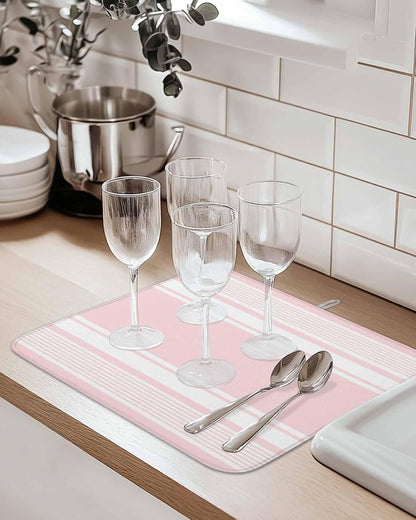 Pink Striped Dish Drying Mat 1 Pack, Modern Classic Stripe Rustic Country Farmhouse Absorbent Heat Insulating Kitchen Drying Pad Drainer Mats for Sink Counter Pot Dishes 16 X 18 Inch