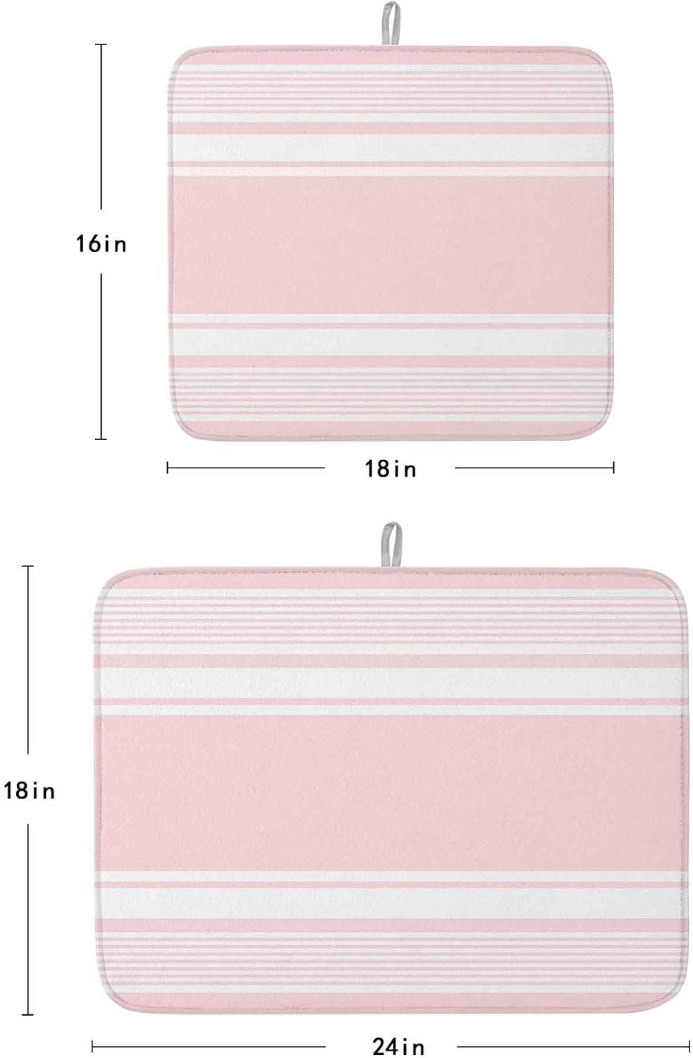 Pink Striped Dish Drying Mat 1 Pack, Modern Classic Stripe Rustic Country Farmhouse Absorbent Heat Insulating Kitchen Drying Pad Drainer Mats for Sink Counter Pot Dishes 16 X 18 Inch