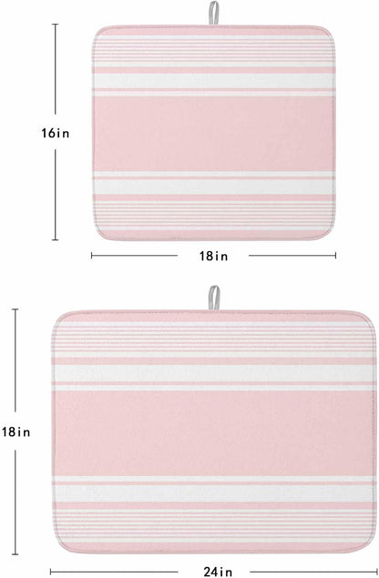 Pink Striped Dish Drying Mat 1 Pack, Modern Classic Stripe Rustic Country Farmhouse Absorbent Heat Insulating Kitchen Drying Pad Drainer Mats for Sink Counter Pot Dishes 16 X 18 Inch