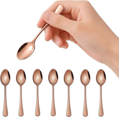 DEHOV 4.7 Inch Rose Gold Small Coffee & Tea & Demitass Spoons Set of 8