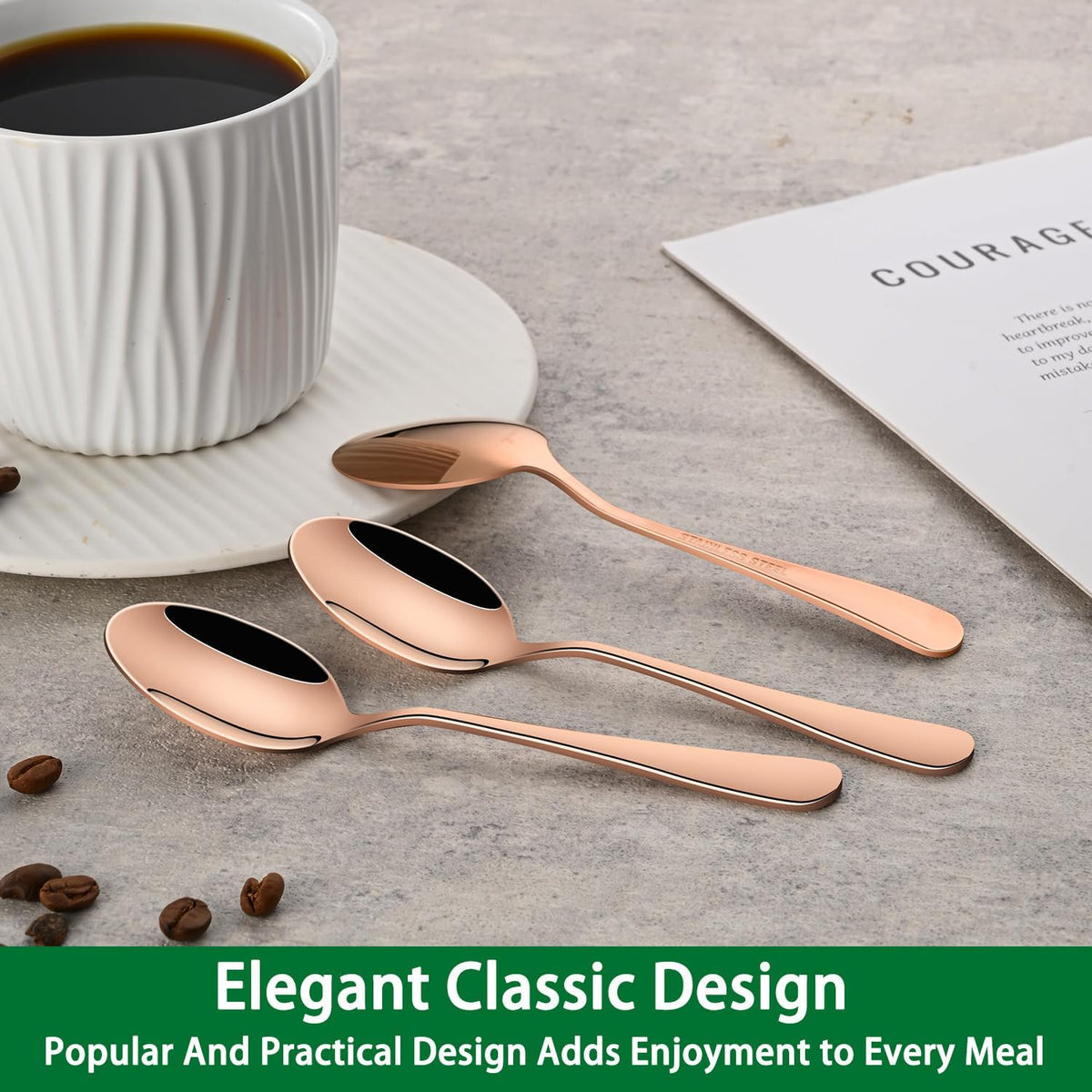DEHOV 4.7 Inch Rose Gold Small Coffee & Tea & Demitass Spoons Set of 8