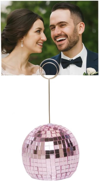Concepts Disco Ball Photo Holder Mirrored Card Stand with Clip for Party Wedding Table Number Place Cards Event Centerpiece Home and Office Desk Decor