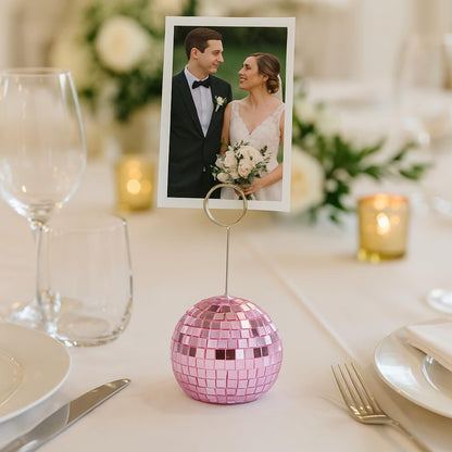 Concepts Disco Ball Photo Holder Mirrored Card Stand with Clip for Party Wedding Table Number Place Cards Event Centerpiece Home and Office Desk Decor