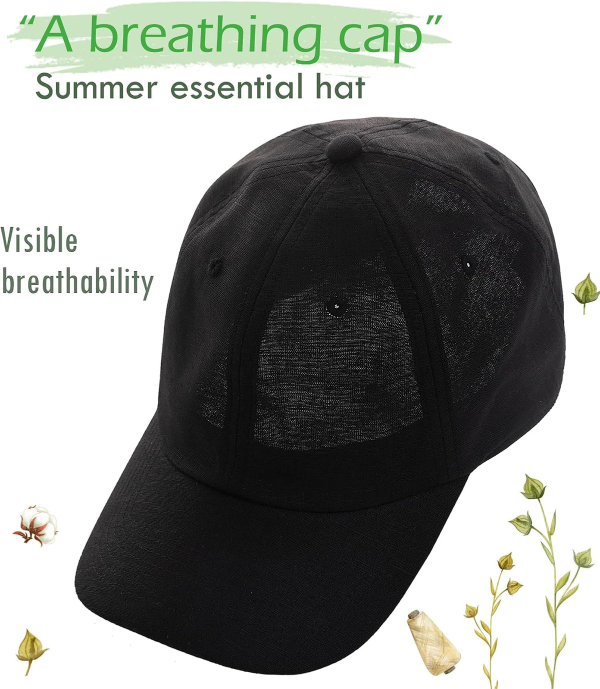 Linen Cotton Baseball Cap, Summer Breathable Dad Hat Men Women