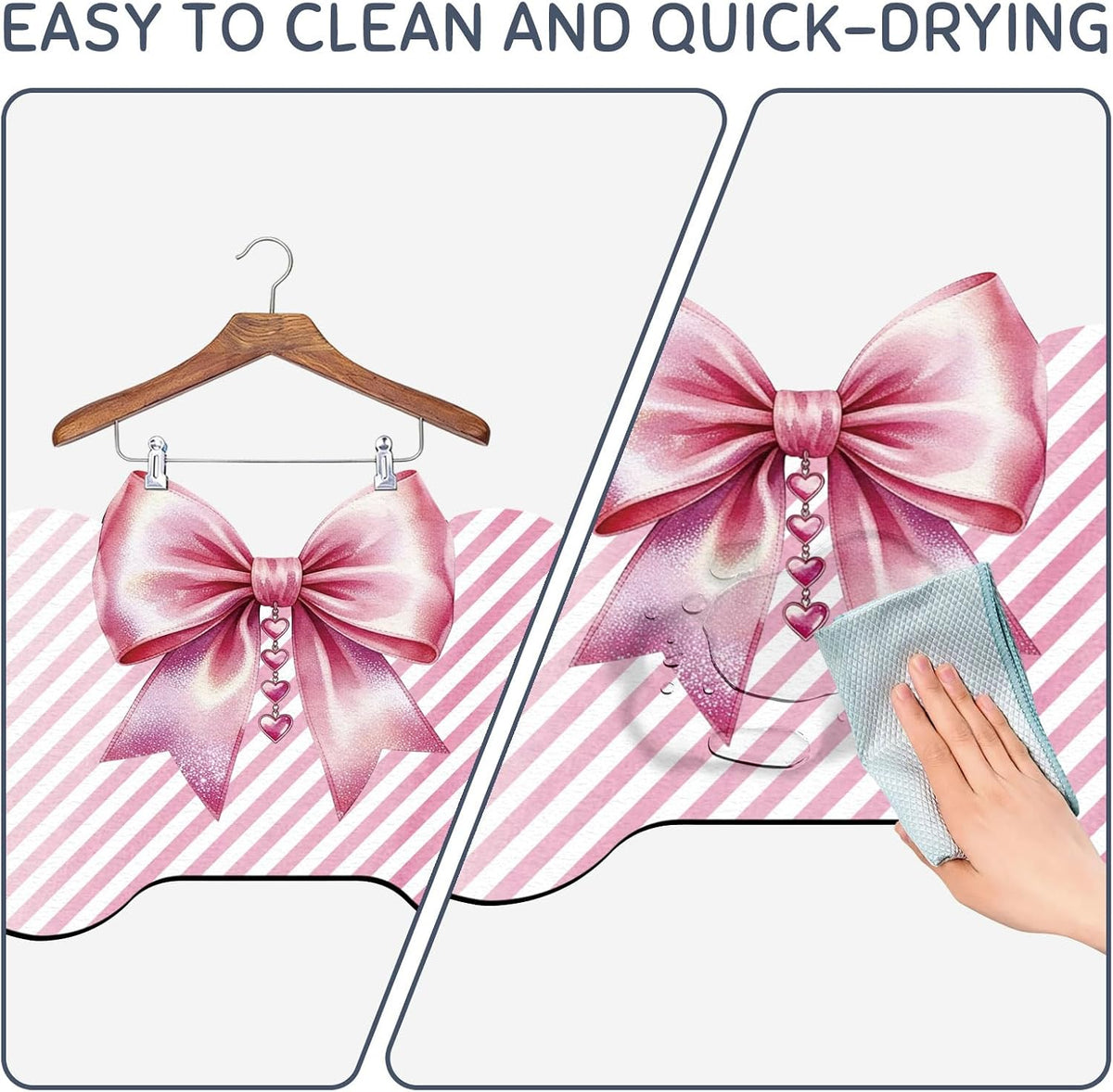 Bow and Bone Shaped Pet Food Mat for Floors 23.6x15.7 inch Pink Bownot Prints Feeding Mats Non-Slip Floors Mat Absorbent Pet Placemats for Cats Dogs Bowl and Water Dispenser