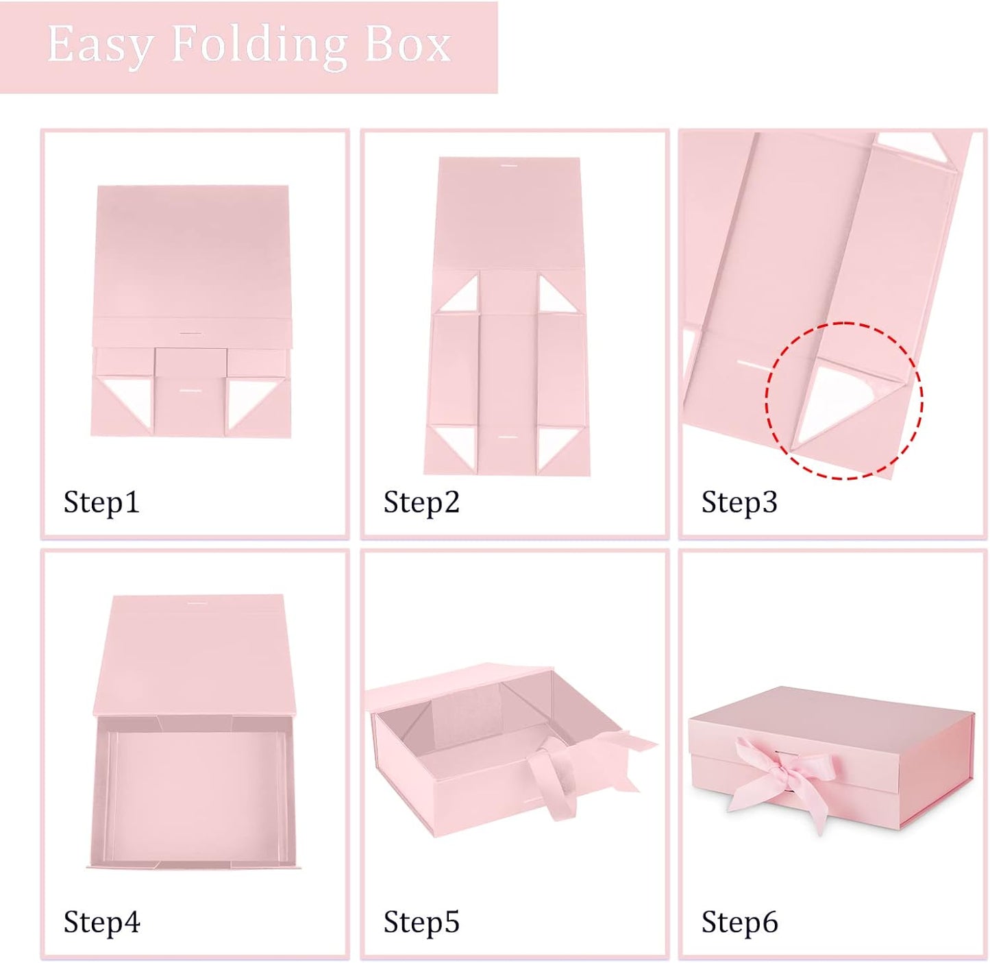 Gift Box with Lid for Presents 10.5x7.5x3.1 Inches with Ribbon and Magnetic Closure(1-Pack) (Pink)