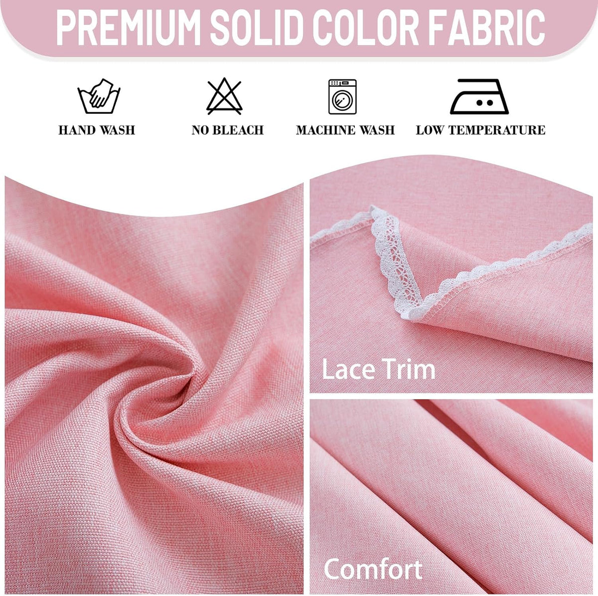 Round Tablecloth Faux Linen Waterproof Tablecloth with Lace Trim for Dining Kitchen Party, 86 Inch, Pink