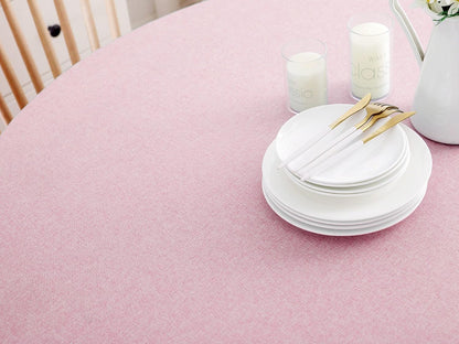 Round Tablecloth Faux Linen Waterproof Tablecloth with Lace Trim for Dining Kitchen Party, 86 Inch, Pink