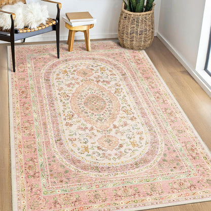 Pink Rug 3x5,Boho Washable Area Rugs for Bedroom Entryway