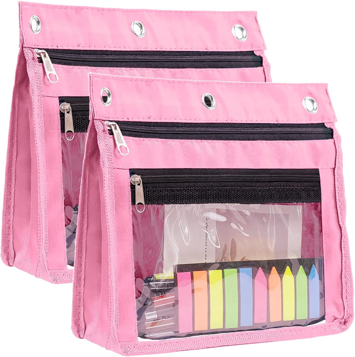 2 Pack Expandable Pencil Pouches for 3 Ring Binders, Pink