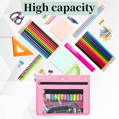 2 Pack Expandable Pencil Pouches for 3 Ring Binders, Pink