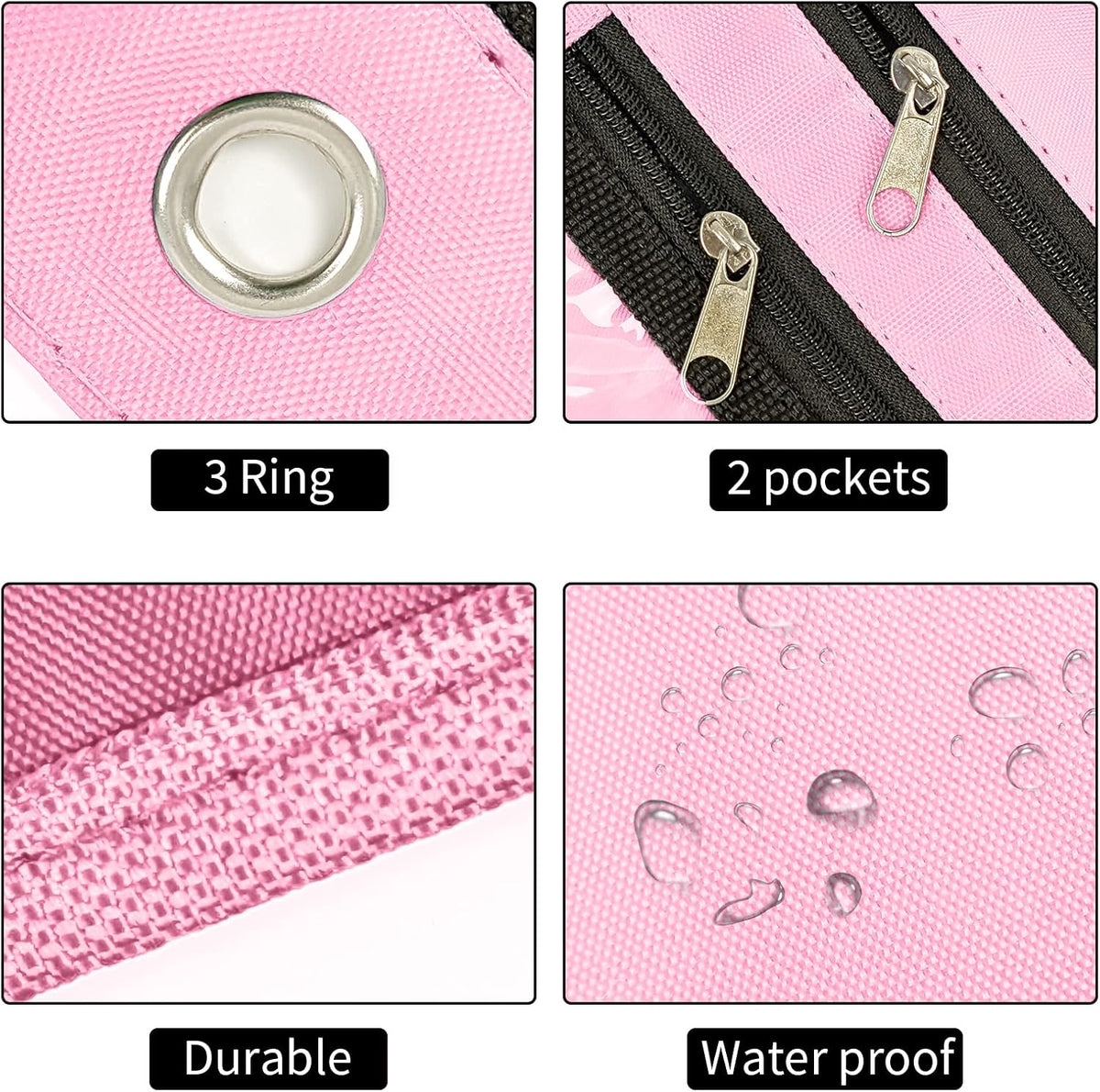 2 Pack Expandable Pencil Pouches for 3 Ring Binders, Pink