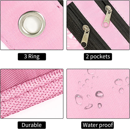 2 Pack Expandable Pencil Pouches for 3 Ring Binders, Pink