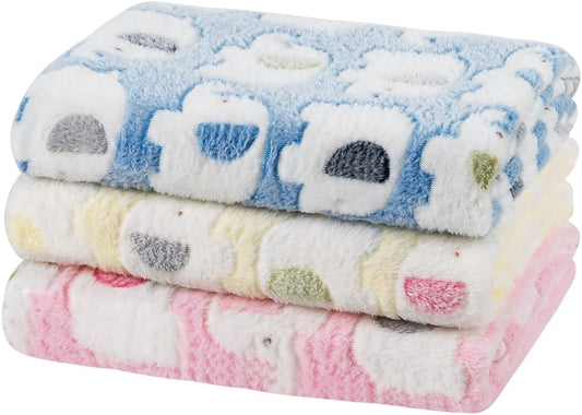 1 Pack 3 Dog Blankets, Soft Fluffy Fleece Pet Blanket Warm Sleep Mat Paw Print Design Puppy Kitten Throw Blanket Doggy Mat, Blanket for Dogs