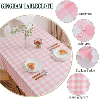 Pink Gingham Tablecloth for Rectangle Tables- Checkered Table Cloth Waterproof Kitchen & Table Linens-Polyester Buffalo Plaid Wrinkle Free Table Cover(Baby Pink 60x120in)