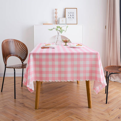Pink Gingham Tablecloth for Rectangle Tables- Checkered Table Cloth Waterproof Kitchen & Table Linens-Polyester Buffalo Plaid Wrinkle Free Table Cover(Baby Pink 60x120in)