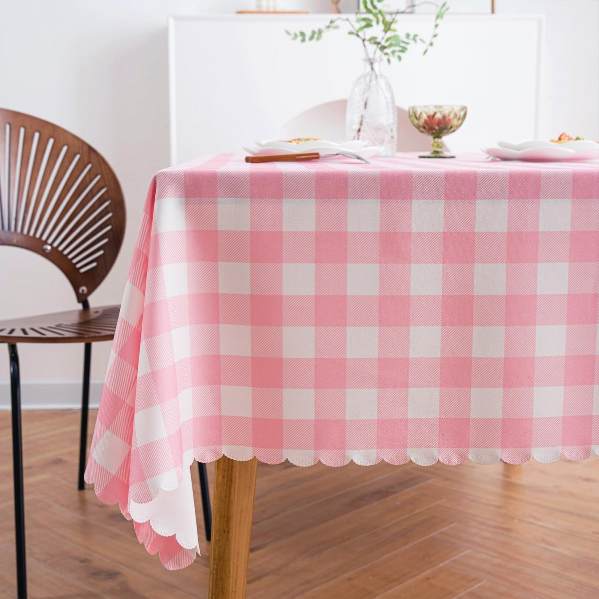 Pink Gingham Tablecloth for Rectangle Tables- Checkered Table Cloth Waterproof Kitchen & Table Linens-Polyester Buffalo Plaid Wrinkle Free Table Cover(Baby Pink 60x120in)