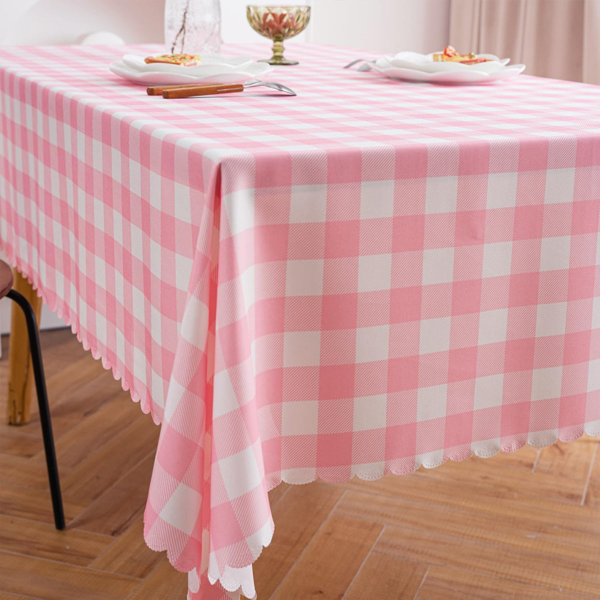 Pink Gingham Tablecloth for Rectangle Tables- Checkered Table Cloth Waterproof Kitchen & Table Linens-Polyester Buffalo Plaid Wrinkle Free Table Cover(Baby Pink 60x120in)