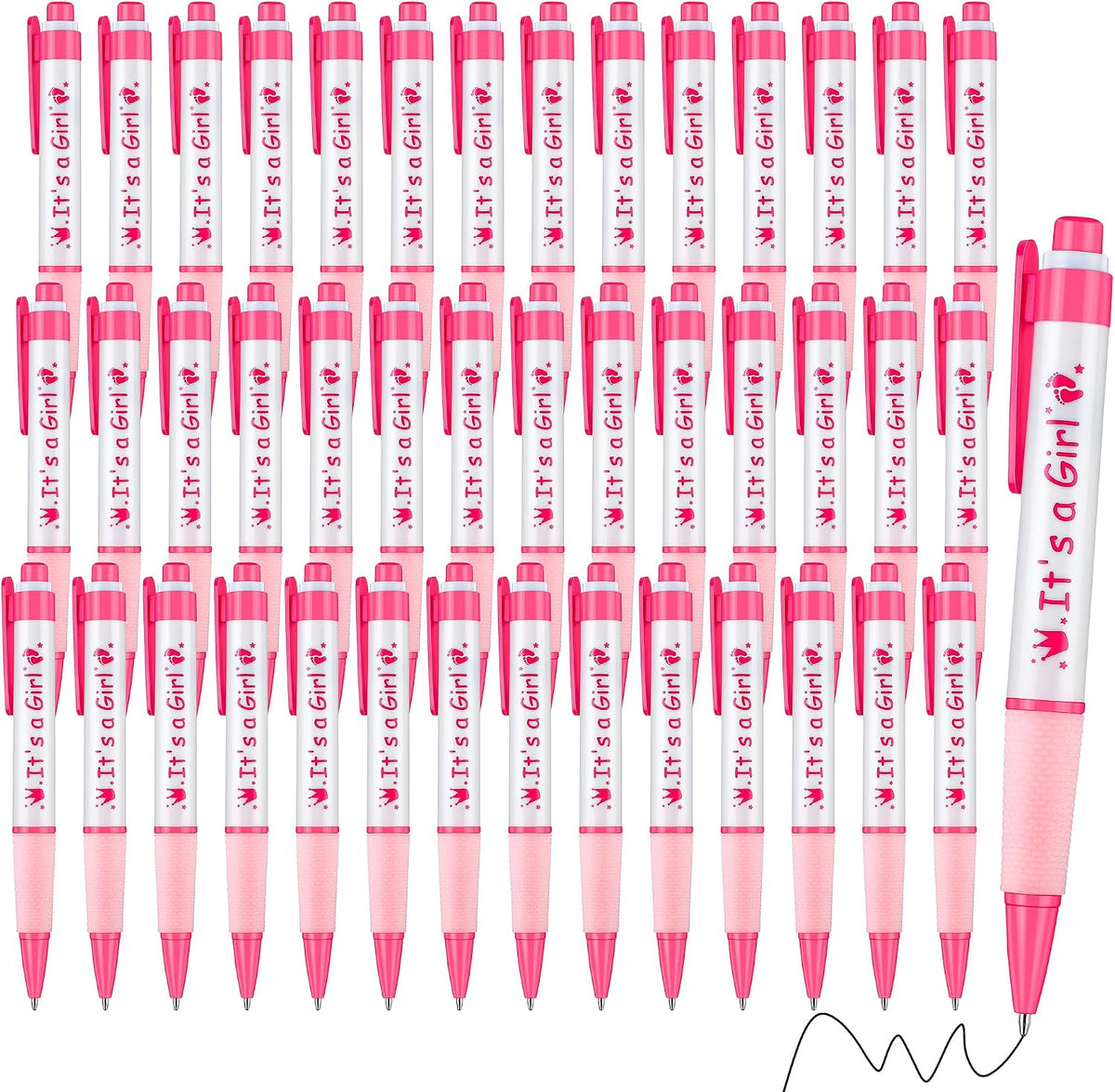 48 Pieces It's a Girl Baby Shower Ballpoint Pens, Pink Retractable Gel Pen with Soft Grip, Comfortable Black Ink Pens for Girls Baby Shower Favors Party Guests Gifts