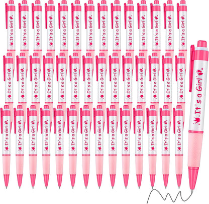 48 Pieces It's a Girl Baby Shower Ballpoint Pens, Pink Retractable Gel Pen with Soft Grip, Comfortable Black Ink Pens for Girls Baby Shower Favors Party Guests Gifts