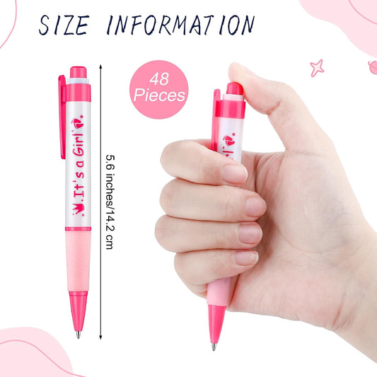 48 Pieces It's a Girl Baby Shower Ballpoint Pens, Pink Retractable Gel Pen with Soft Grip, Comfortable Black Ink Pens for Girls Baby Shower Favors Party Guests Gifts