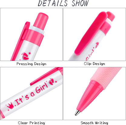 48 Pieces It's a Girl Baby Shower Ballpoint Pens, Pink Retractable Gel Pen with Soft Grip, Comfortable Black Ink Pens for Girls Baby Shower Favors Party Guests Gifts
