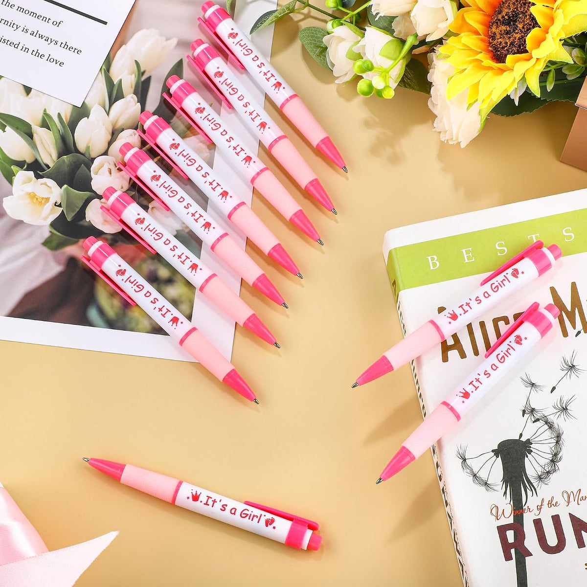 48 Pieces It's a Girl Baby Shower Ballpoint Pens, Pink Retractable Gel Pen with Soft Grip, Comfortable Black Ink Pens for Girls Baby Shower Favors Party Guests Gifts