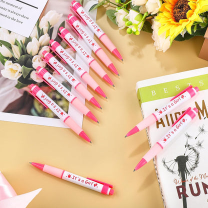 48 Pieces It's a Girl Baby Shower Ballpoint Pens, Pink Retractable Gel Pen with Soft Grip, Comfortable Black Ink Pens for Girls Baby Shower Favors Party Guests Gifts