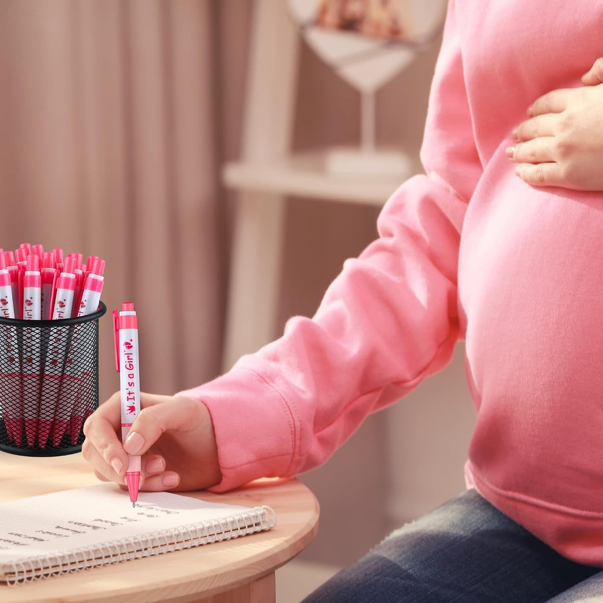 48 Pieces It's a Girl Baby Shower Ballpoint Pens, Pink Retractable Gel Pen with Soft Grip, Comfortable Black Ink Pens for Girls Baby Shower Favors Party Guests Gifts