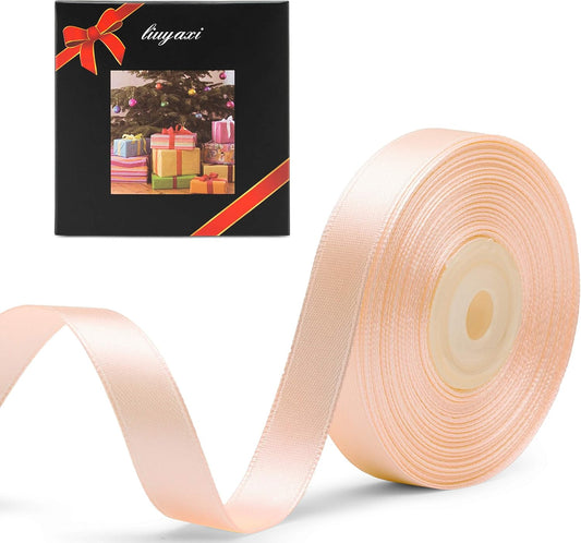 Solid Color Double Faced Peach Satin Ribbon 5/8" X 25 Yards, Ribbons Perfect for Crafts, Wedding Decor, Bow Making, Sewing, Gift Package Wrapping and More