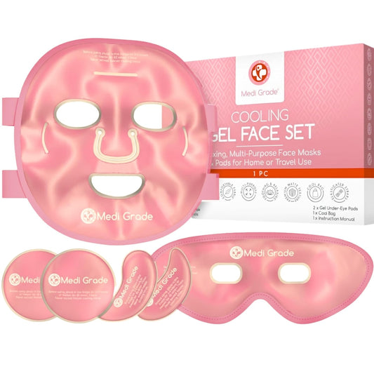 Cooling Ice Face Mask and Cooling Eye Mask for Puffy Eyes, Pink - Self Care Face Ice Pack with ChillGel Face Ice Mask Technology - Cooling Face Mask, Eye Pads and Bag