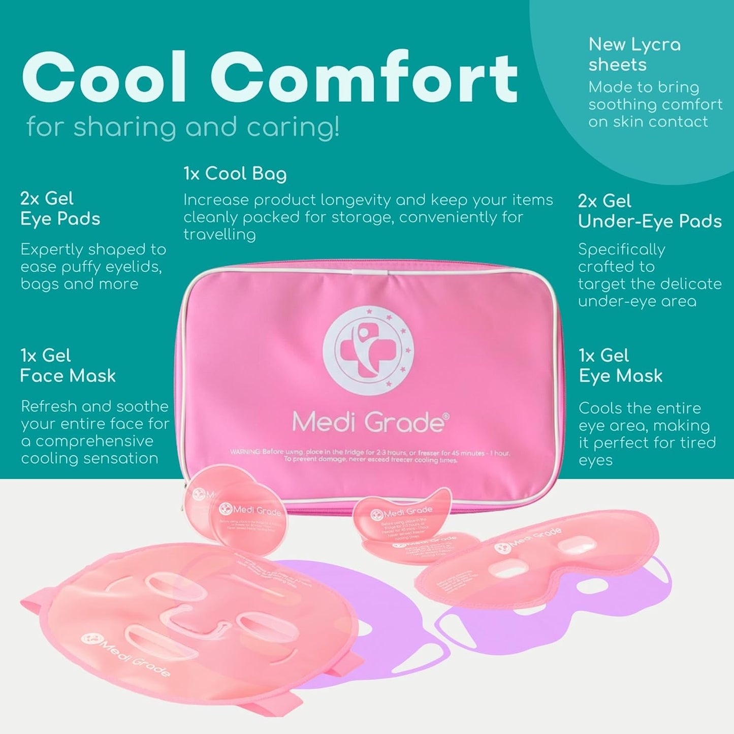 Cooling Ice Face Mask and Cooling Eye Mask for Puffy Eyes, Pink - Self Care Face Ice Pack with ChillGel Face Ice Mask Technology - Cooling Face Mask, Eye Pads and Bag
