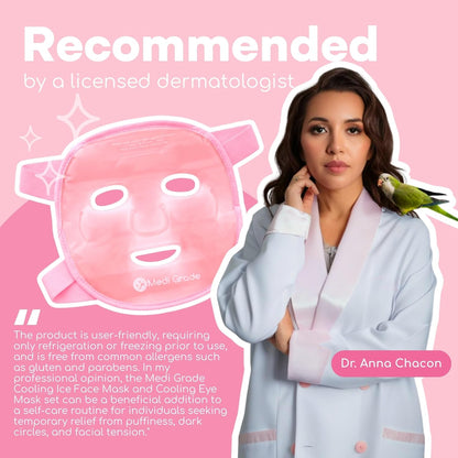 Cooling Ice Face Mask and Cooling Eye Mask for Puffy Eyes, Pink - Self Care Face Ice Pack with ChillGel Face Ice Mask Technology - Cooling Face Mask, Eye Pads and Bag