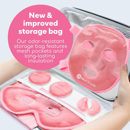 Cooling Ice Face Mask and Cooling Eye Mask for Puffy Eyes, Pink - Self Care Face Ice Pack with ChillGel Face Ice Mask Technology - Cooling Face Mask, Eye Pads and Bag