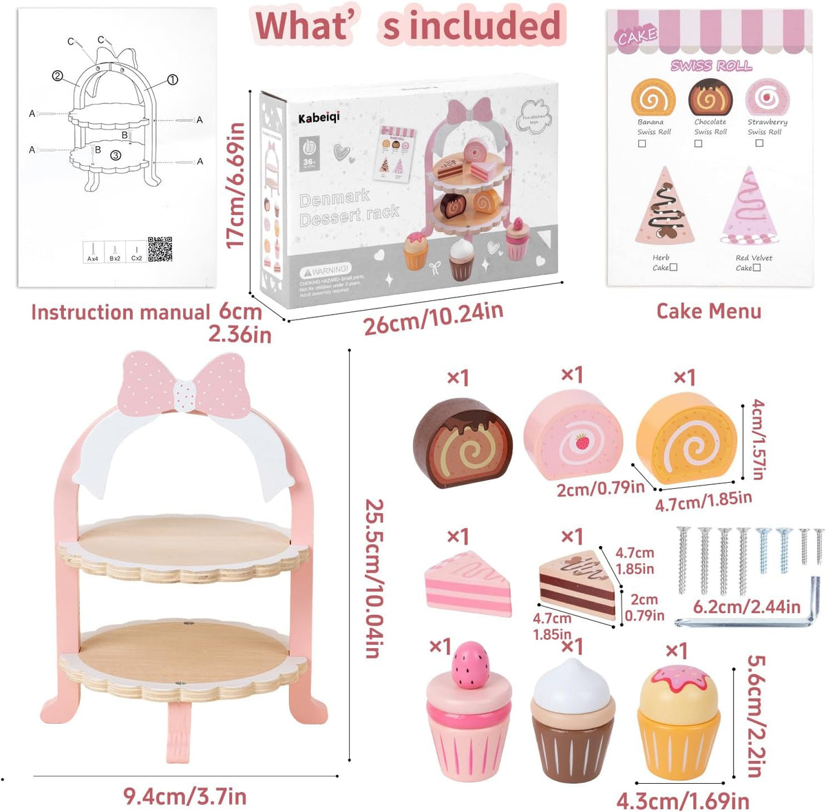 Wooden Cake Toy Tea Party Set Pretend Play Fake Food for 3-5 Girls Kitchen