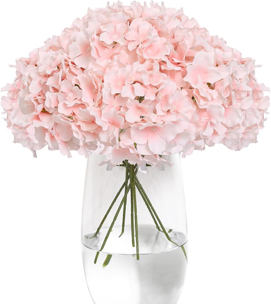 12 Pcs Realistic Hydrangea Artificial Flowers with Stems Pink