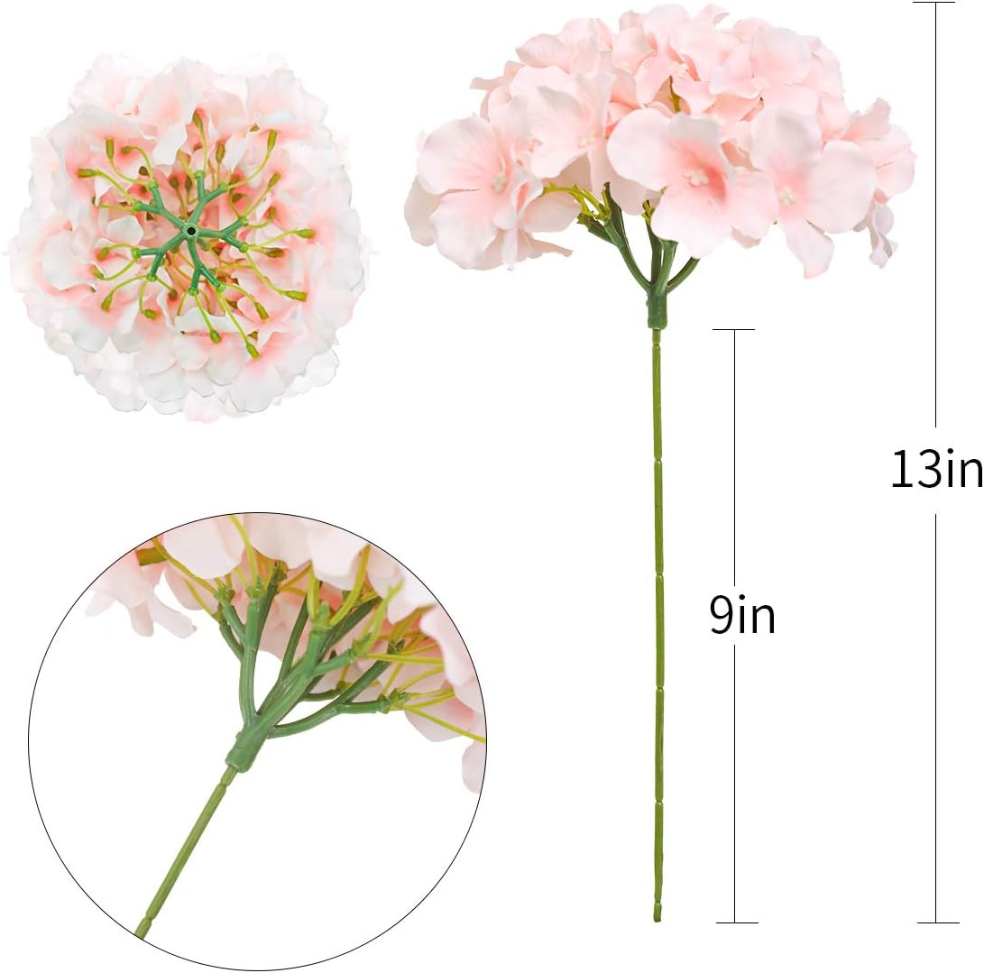 12 Pcs Realistic Hydrangea Artificial Flowers with Stems Pink
