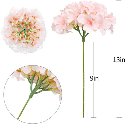 12 Pcs Realistic Hydrangea Artificial Flowers with Stems Pink