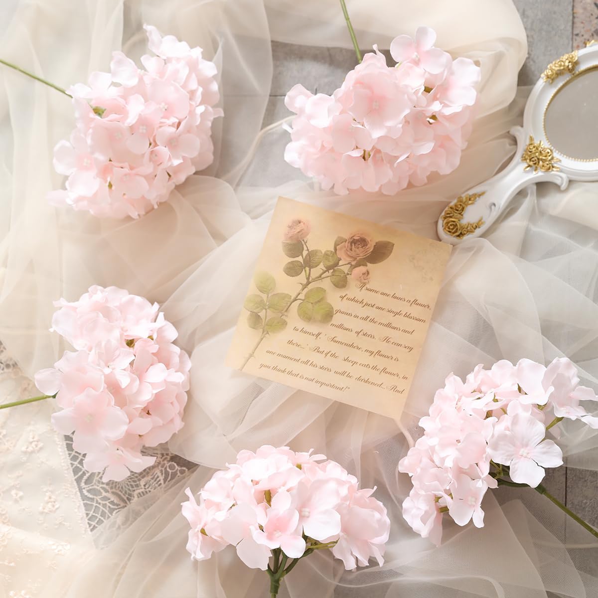 12 Pcs Realistic Hydrangea Artificial Flowers with Stems Pink