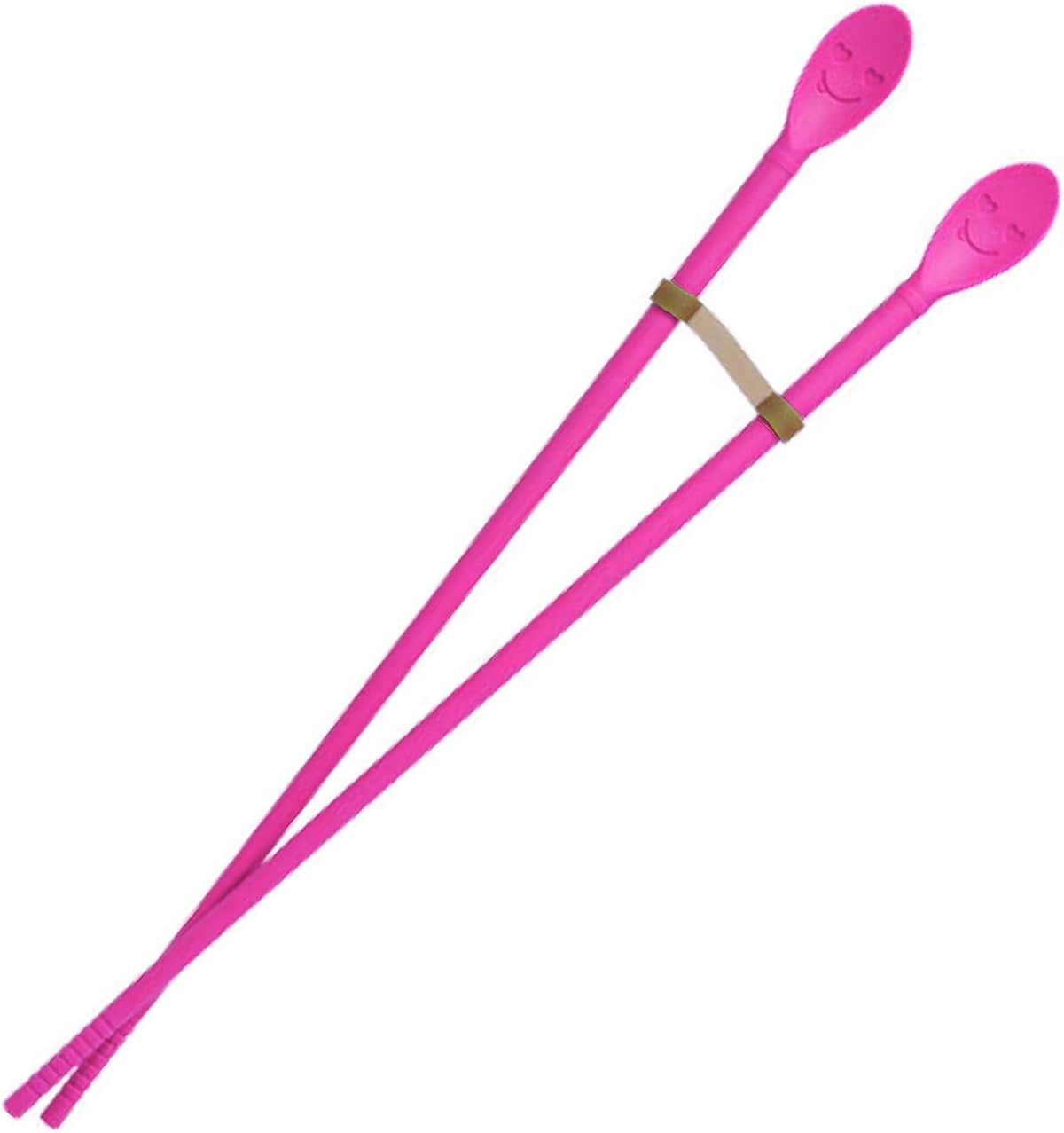 12-Inch Long Silicone Cooking Chopsticks with Spoon & Band, Stainless Steel Core, Non-Slip Non-Scratch Kitchen Utensil for Deep Frying, Tempura, Hot Pot, Ramen, Made in Korea ( Pink )