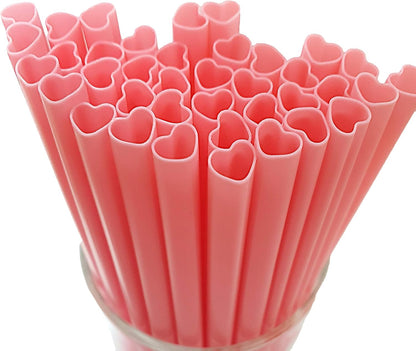 Cute Heart Shaped Pink Straws Disposable Plastic 100 Count