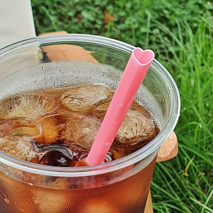 Cute Heart Shaped Pink Straws Disposable Plastic 100 Count