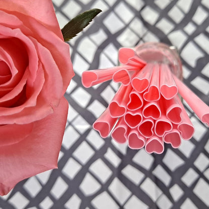 Cute Heart Shaped Pink Straws Disposable Plastic 100 Count