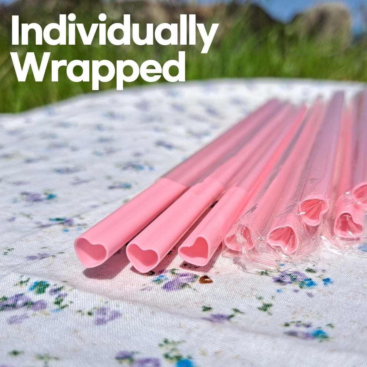 Cute Heart Shaped Pink Straws Disposable Plastic 100 Count